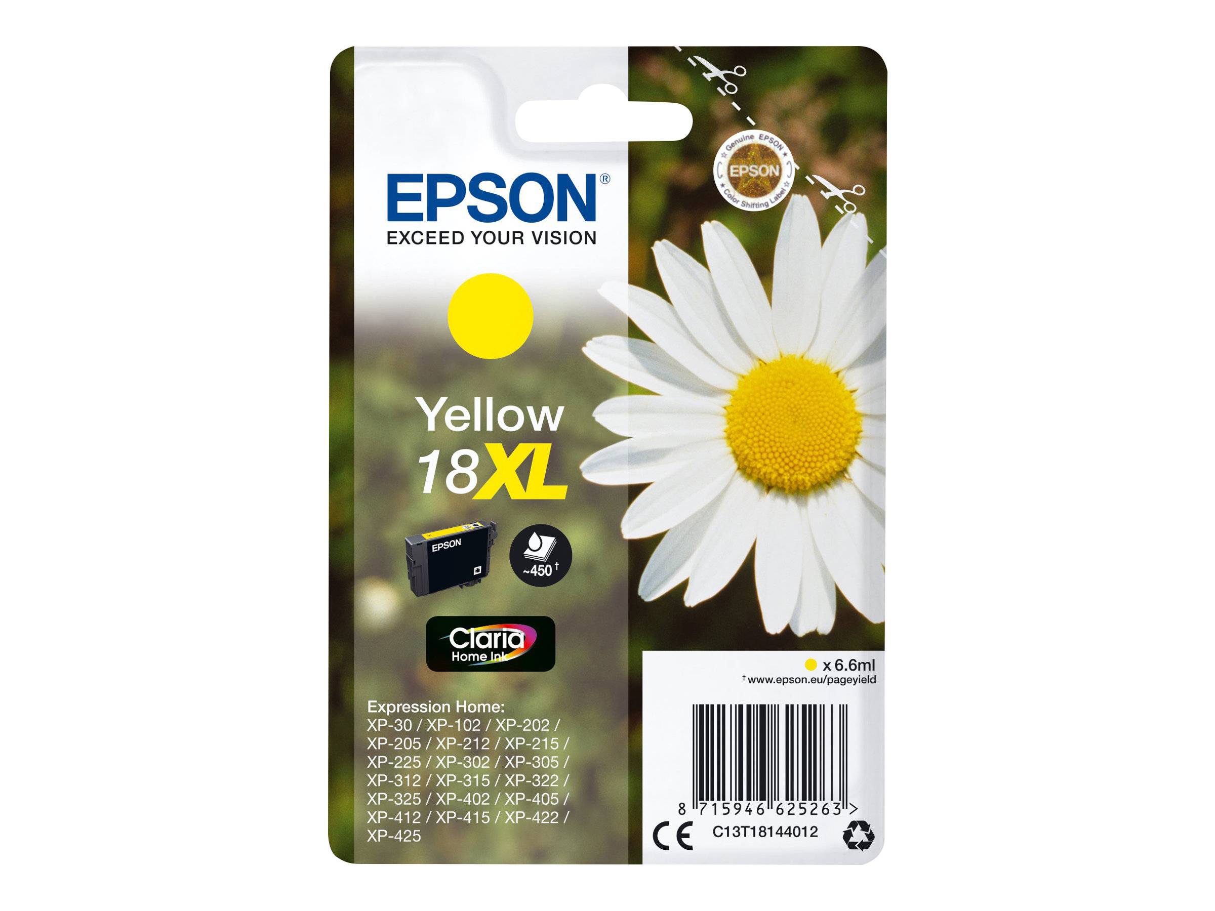 Epson Druckerpatrone T1814, 18XL Original Gelb C13T18144012