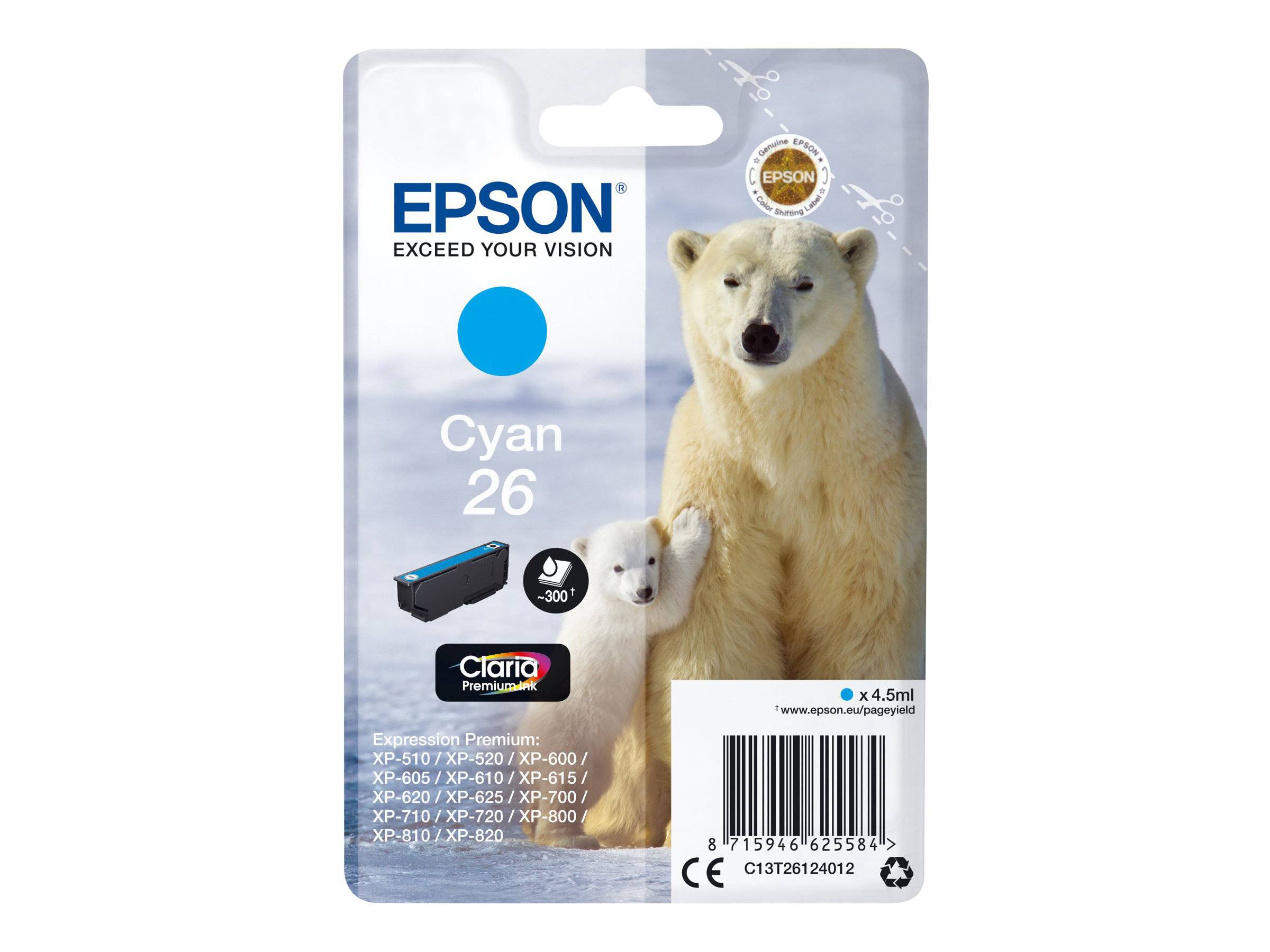 Epson Druckerpatrone T2612, 26 Original Cyan C13T26124012