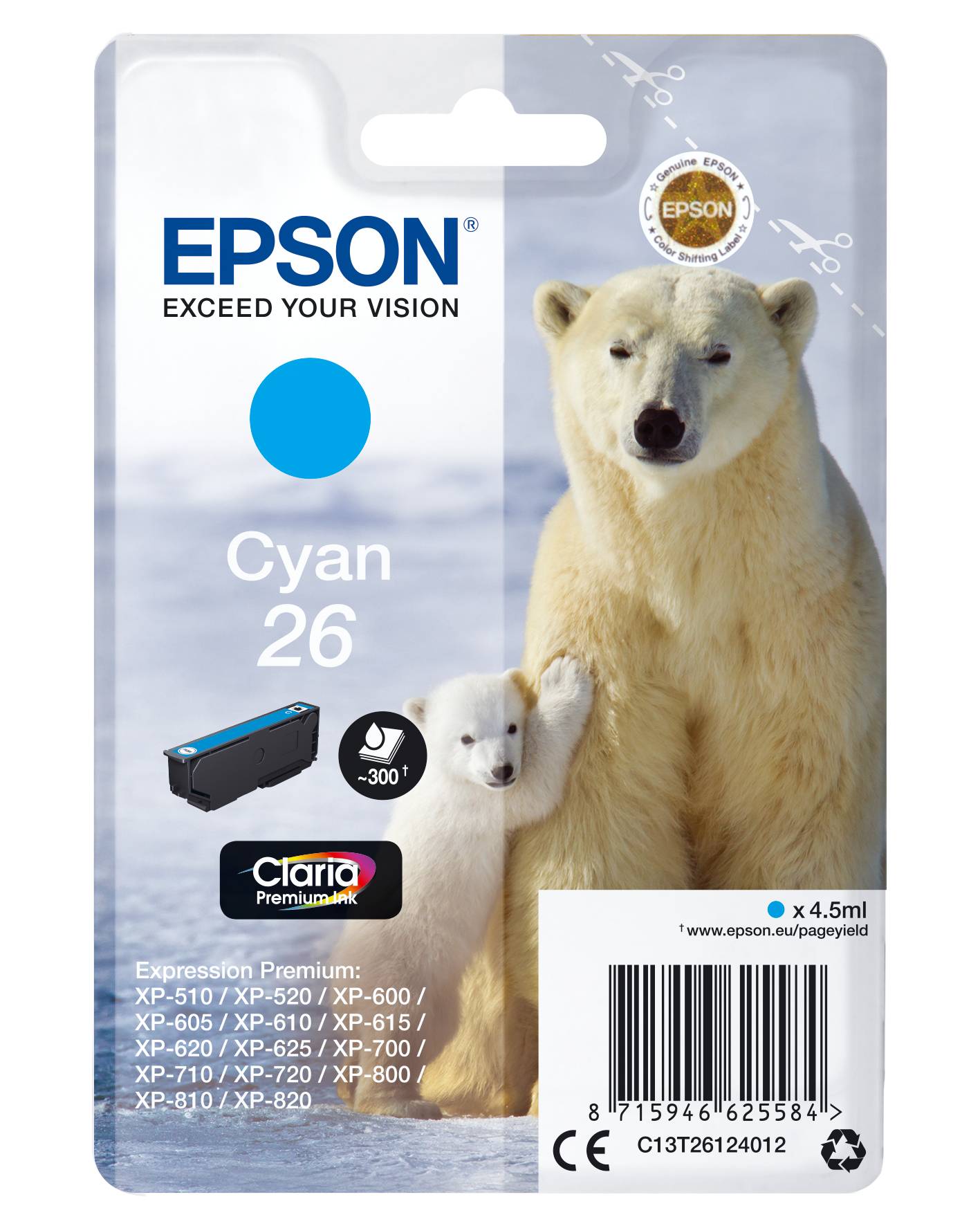 Epson Druckerpatrone T2612, 26 Original Cyan C13T26124012