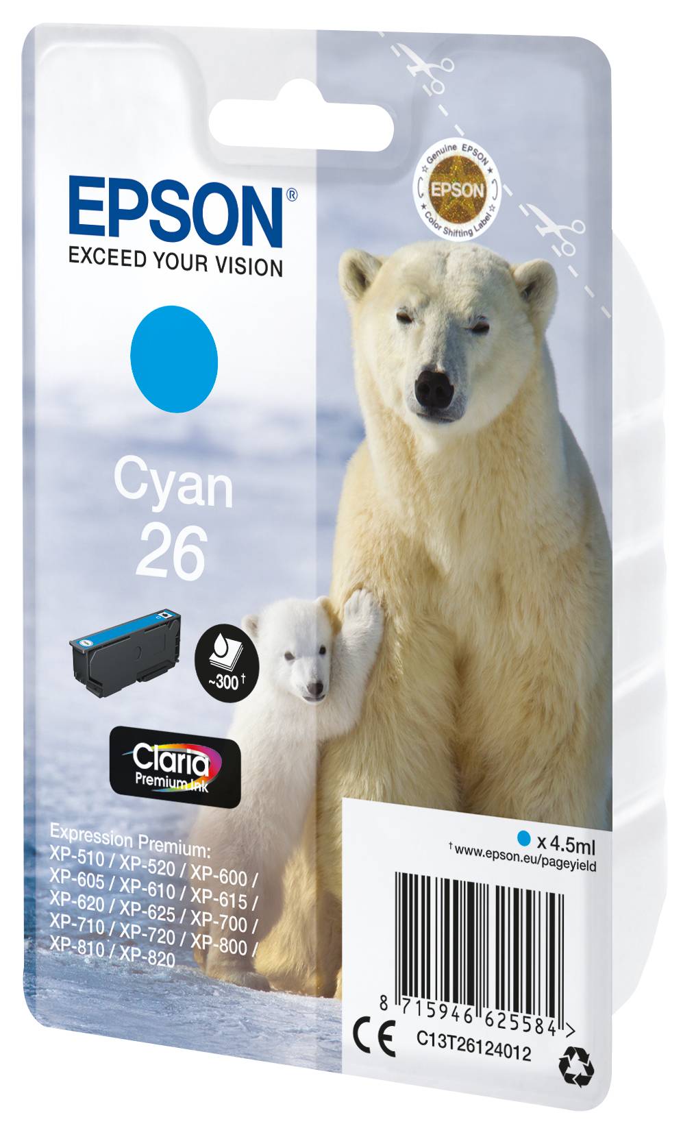 Epson Druckerpatrone T2612, 26 Original Cyan C13T26124012