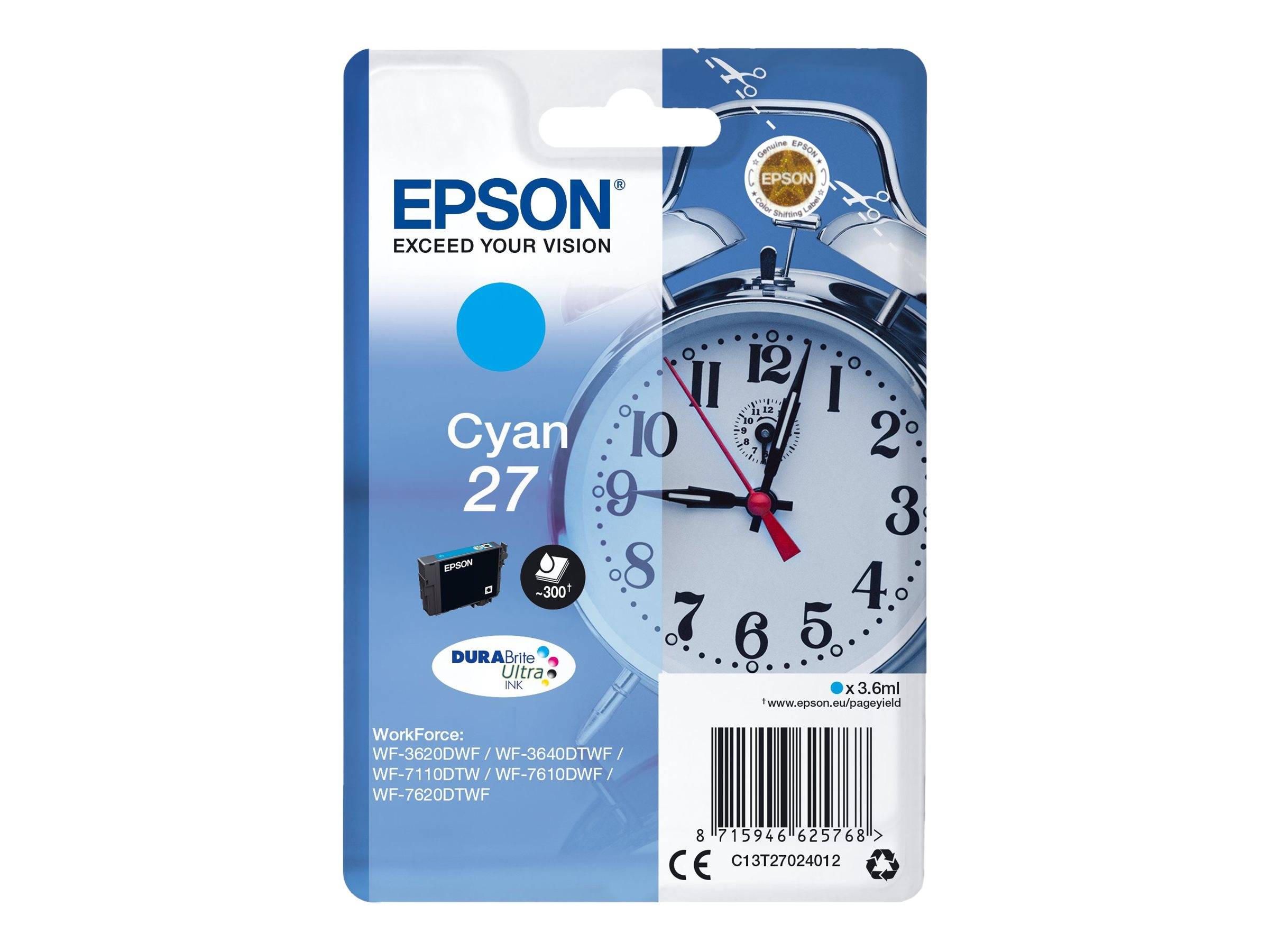Epson Druckerpatrone T2702, 27 Original Cyan C13T27024012