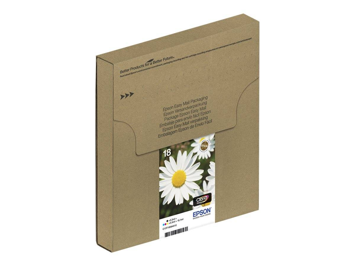 Epson Druckerpatrone T1806, 18 Easy Mail Packaging Original Kombi-Pack Schwarz, Cyan, Magenta, Gelb C13T18064511