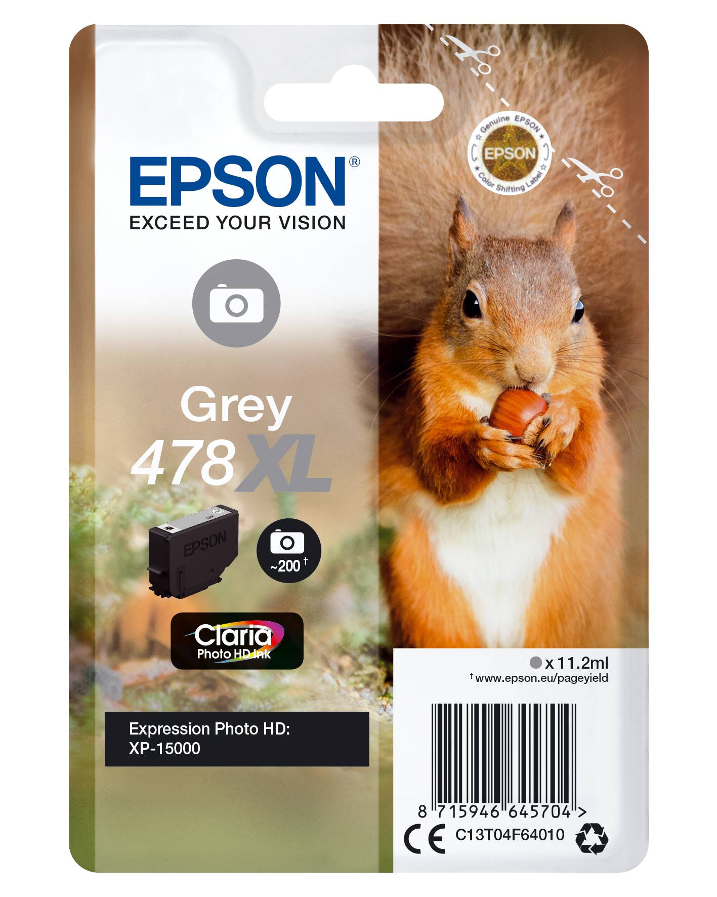 Epson Druckerpatrone T04F6, 478XL Original Grau C13T04F64010