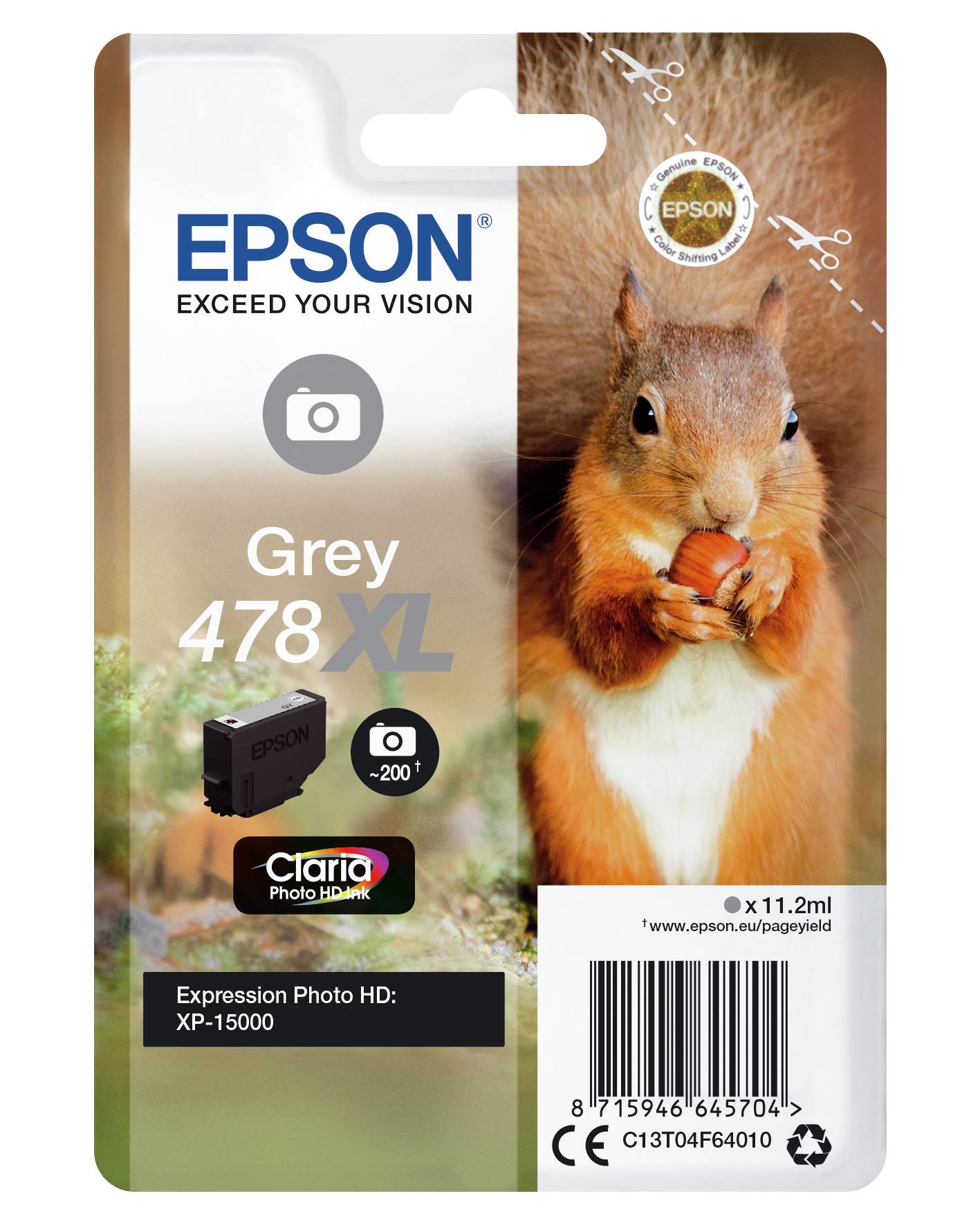 Epson Druckerpatrone T04F6, 478XL Original Grau C13T04F64010