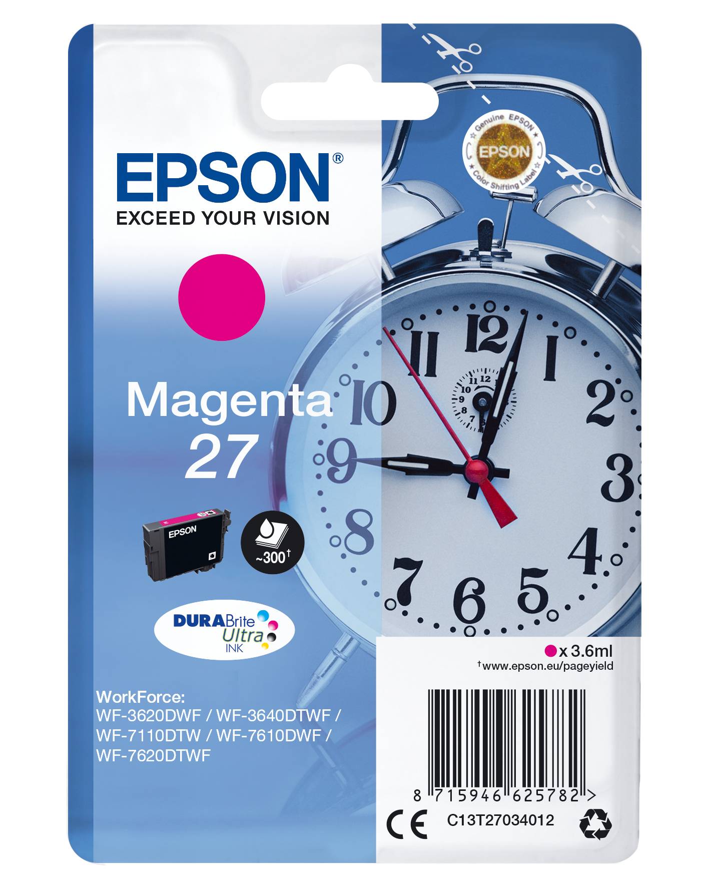 Epson Druckerpatrone T2703, 27 Original Magenta C13T27034012
