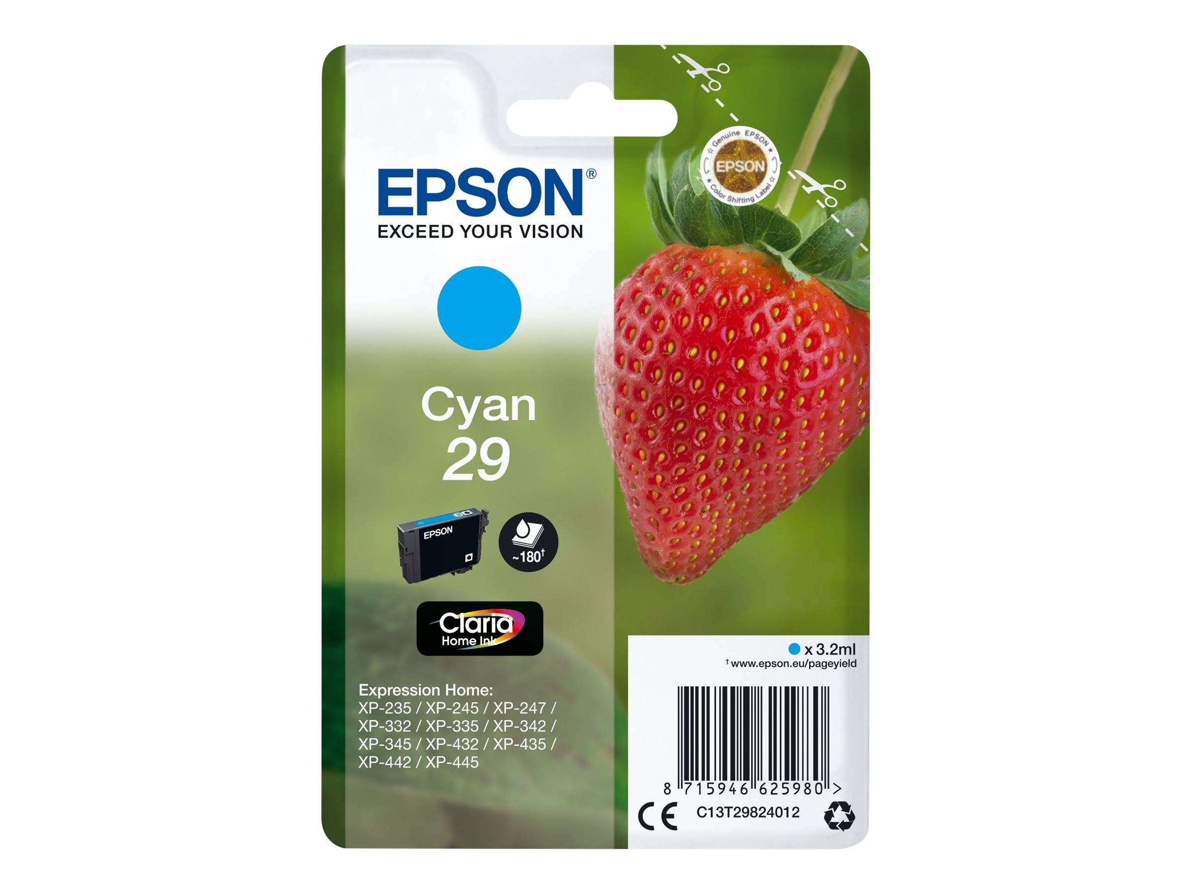 Epson Druckerpatrone T2982, 29 Original Cyan C13T29824012
