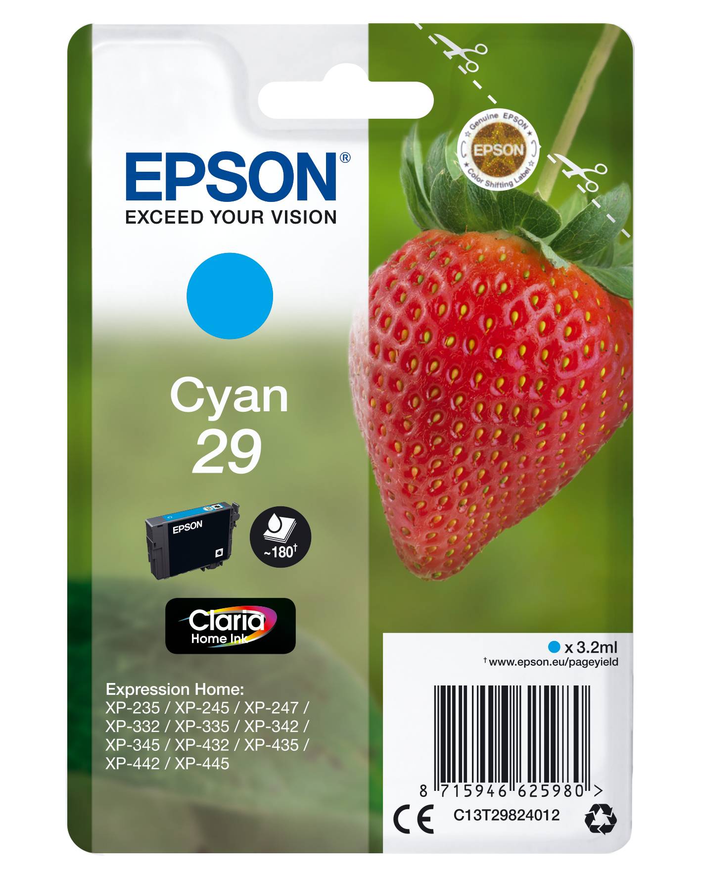 Epson Druckerpatrone T2982, 29 Original Cyan C13T29824012