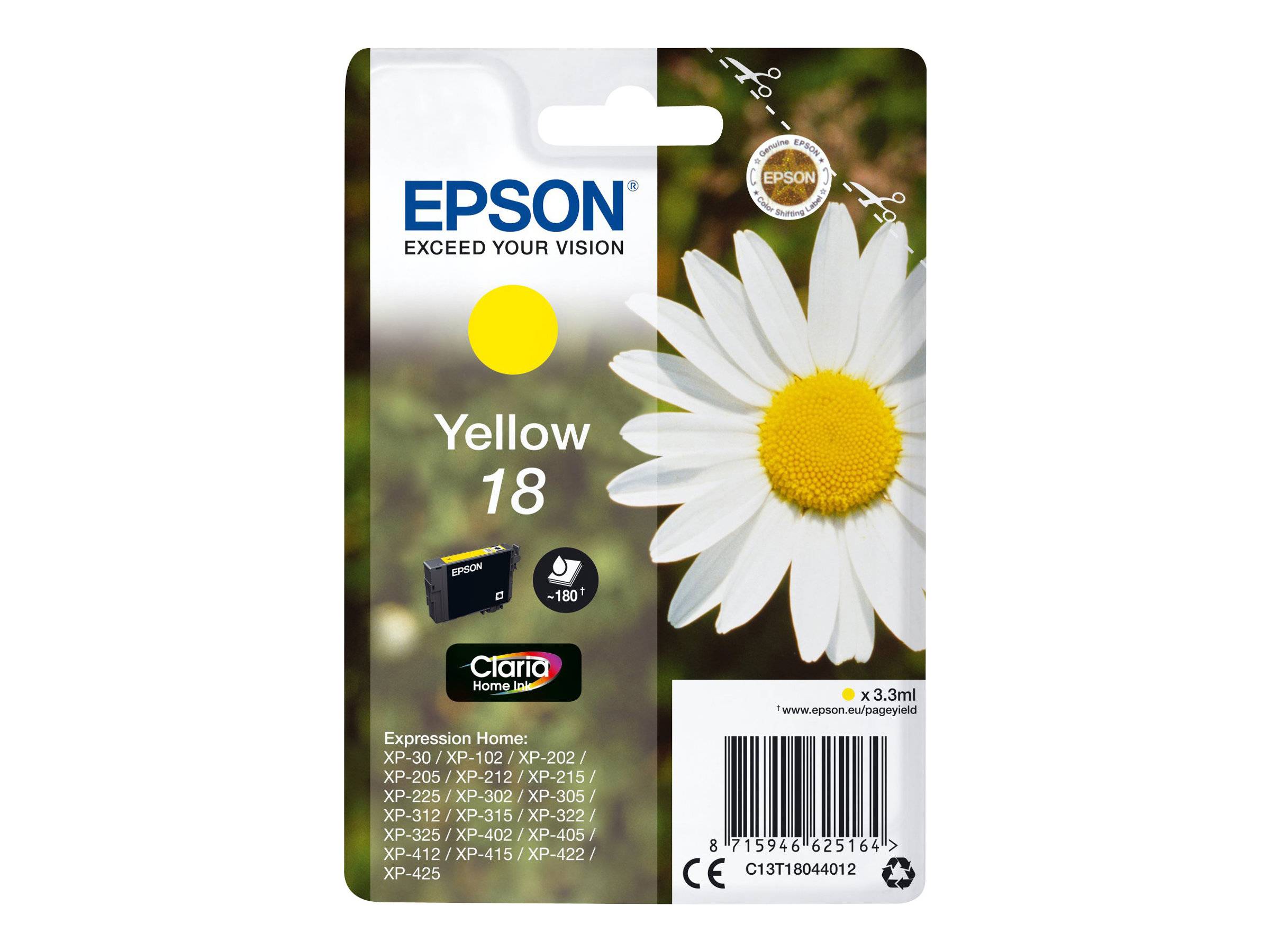 Epson Druckerpatrone T1804, 18 Original Gelb C13T18044012