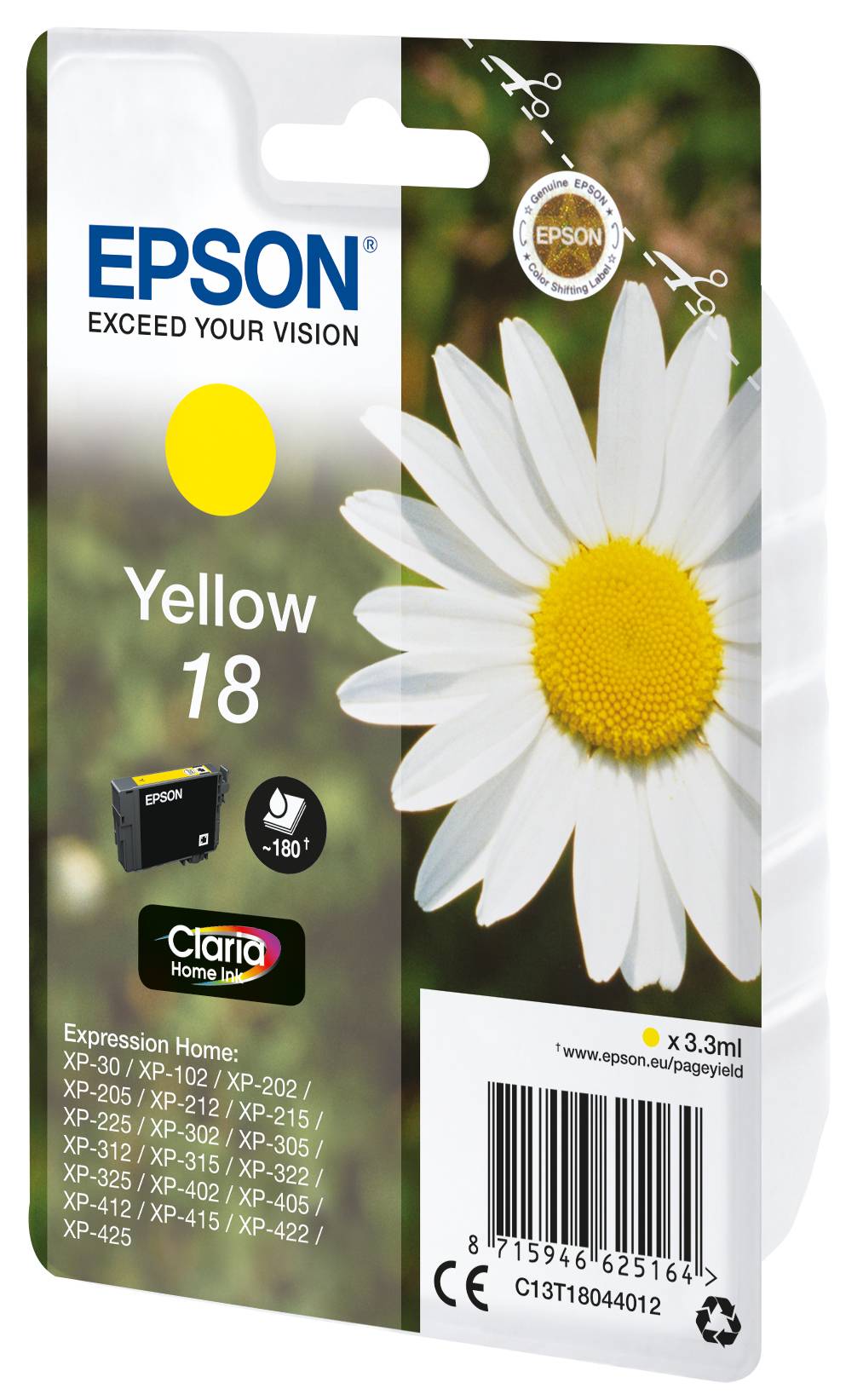 Epson Druckerpatrone T1804, 18 Original Gelb C13T18044012