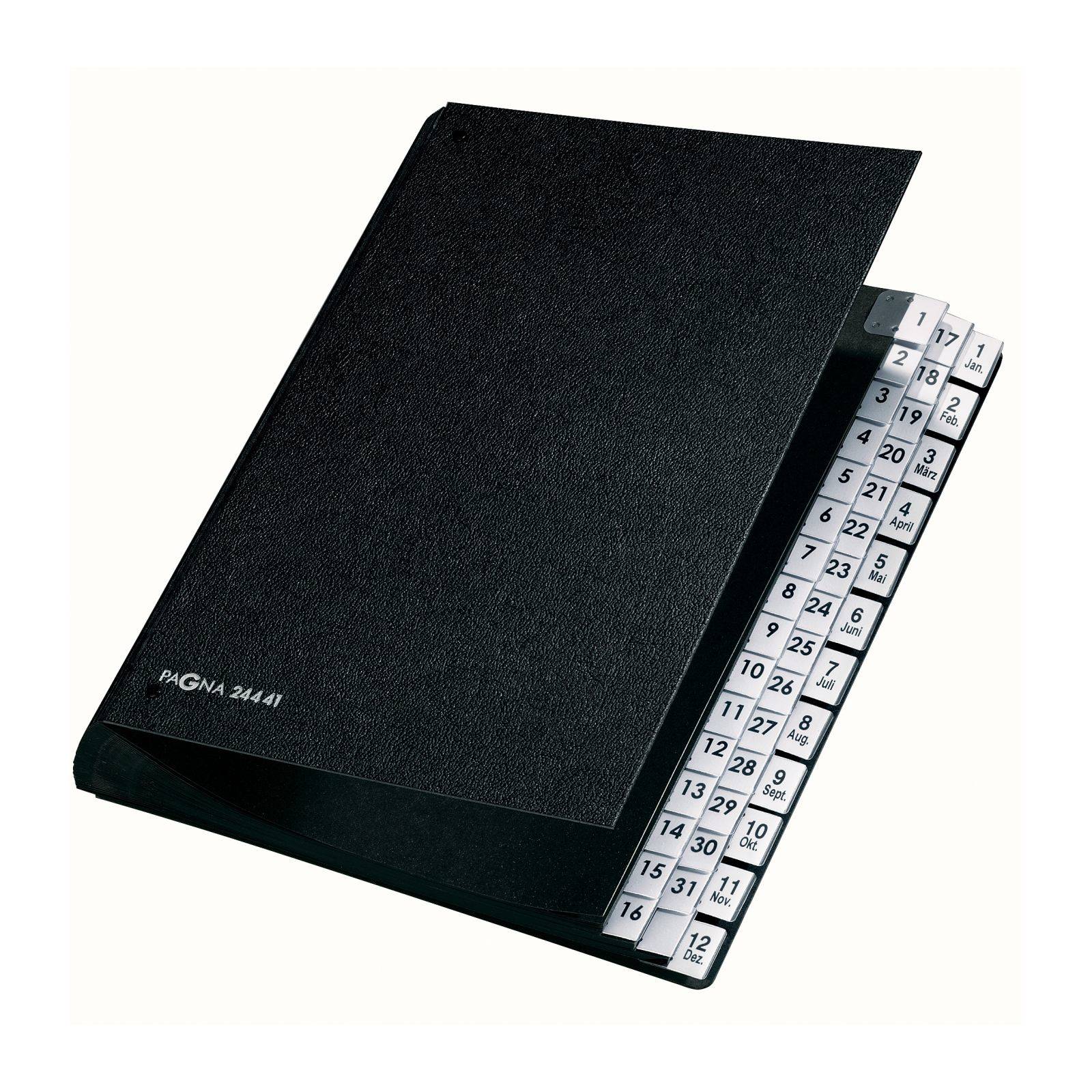 PAGNA Pultordner 24441-04 Classic Hartpappe Schwarz DIN A4 Anzahl der Fächer: 44 1-31, 1-12, Jan.-Dez.