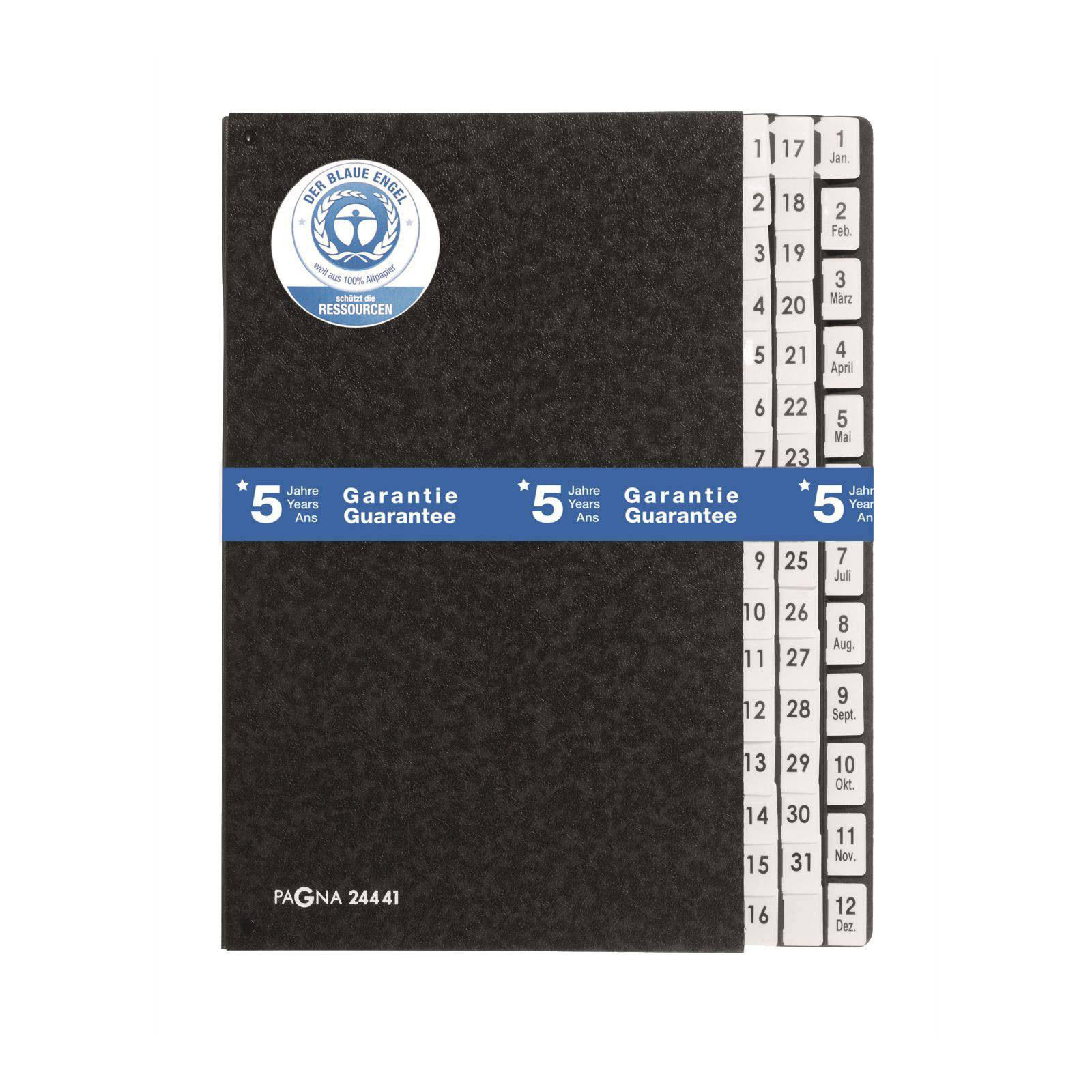 PAGNA Pultordner 24441-04 Classic Hartpappe Schwarz DIN A4 Anzahl der Fächer: 44 1-31, 1-12, Jan.-Dez.