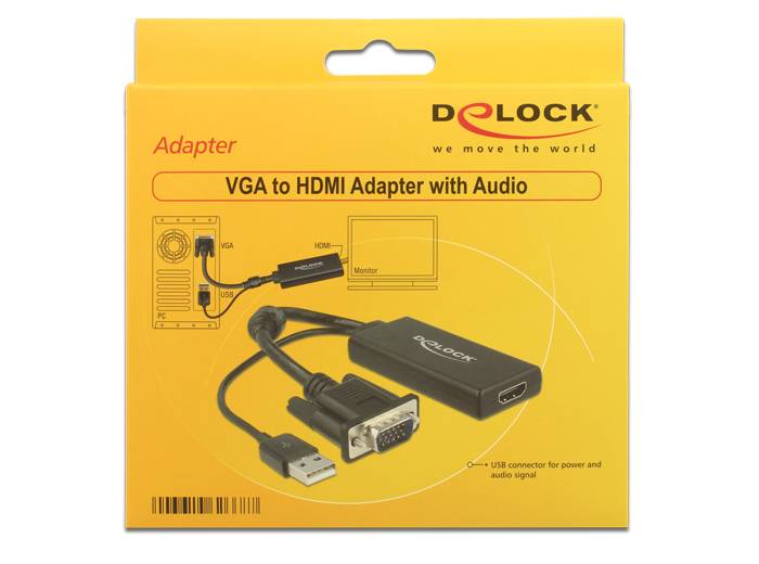 Delock 62668 VGA / HDMI Adapter [1x VGA-Stecker - 1x HDMI-Buchse] Schwarz 25.00 cm