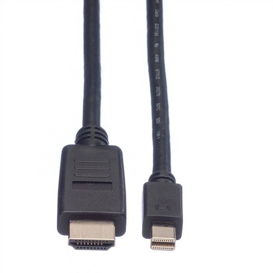 Value Mini-DisplayPort / HDMI Adapterkabel Mini DisplayPort Stecker, HDMI-A Stecker 2.00 m Schwarz 11.99.5791 Geschirmt DisplayPort-Kabel