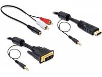 Delock DVI / HDMI / Klinke Adapterkabel DVI-D 18+1pol. Stecker, HDMI-A Stecker 2.00 m Schwarz 84455 mit Ferritkern, vergoldete Steckkontakte