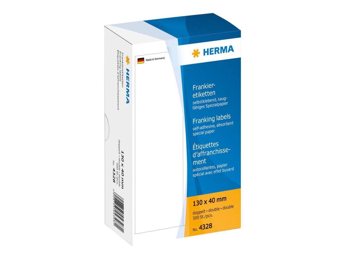 HERMA Franking labels - Papier - matt - selbstklebend - weiß - 130 x 40 mm 500 Etikett(en) (250 Bogen x 2)