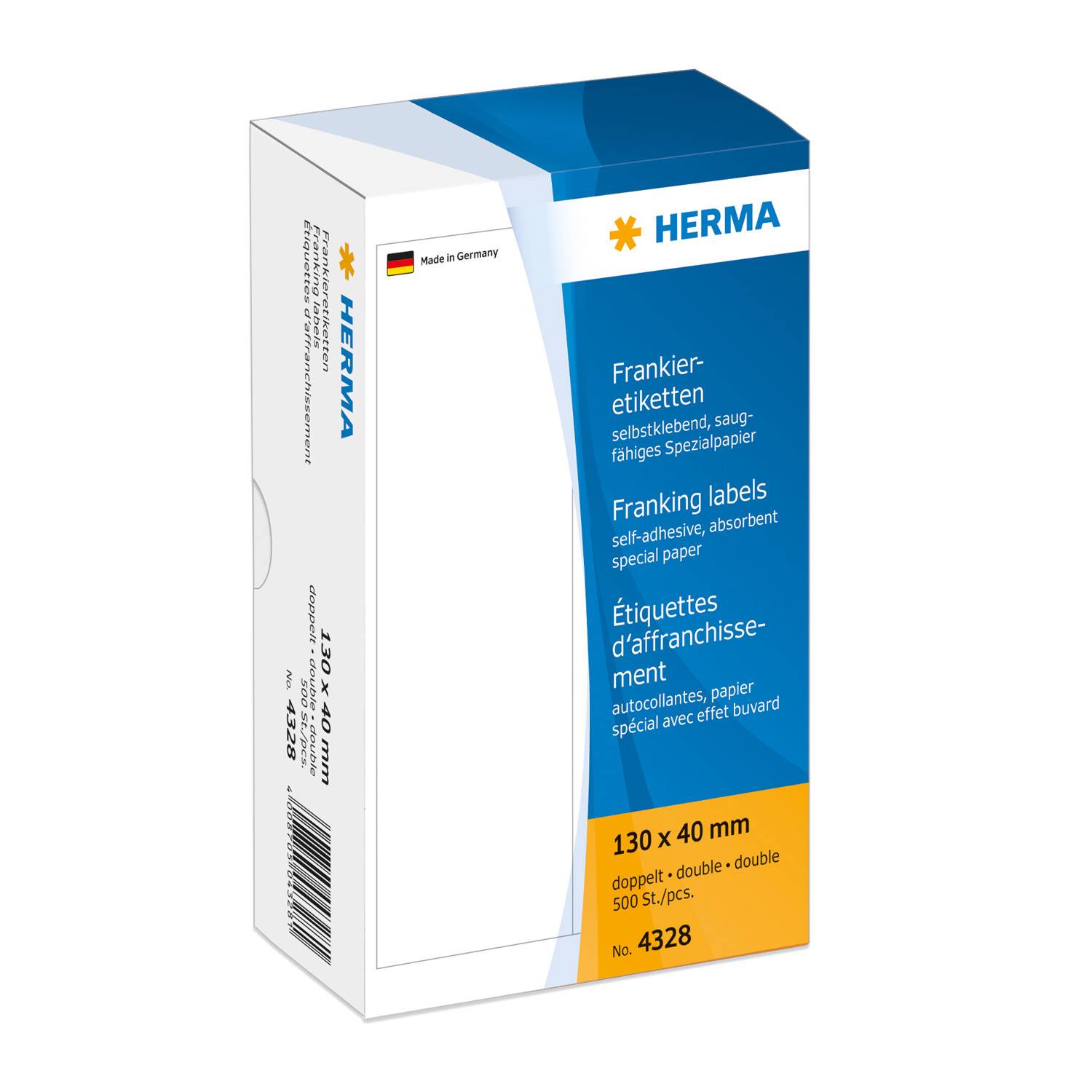 HERMA Franking labels - Papier - matt - selbstklebend - weiß - 130 x 40 mm 500 Etikett(en) (250 Bogen x 2)