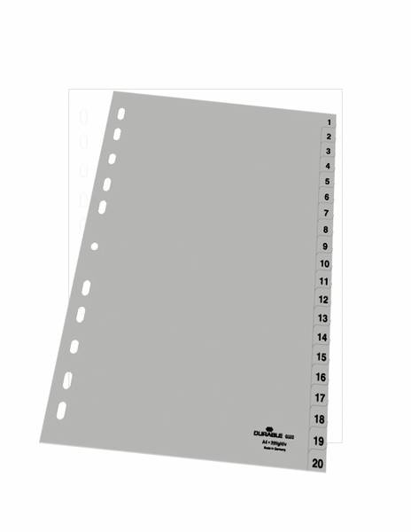 Durable 6522 Register DIN A4 1-20 Polypropylen Grau 20 Registerblätter geprägte Taben 652210