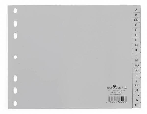 Durable 6500 Register DIN A4 A-Z Polypropylen Grau 20 Registerblätter geprägte Taben 650010
