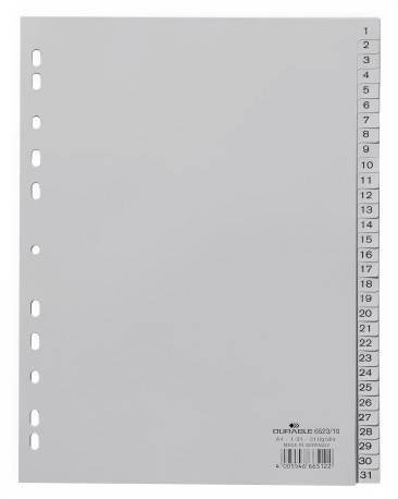 Durable 6523 Register DIN A4 1-31 Polypropylen Grau 31 Registerblätter geprägte Taben 652310