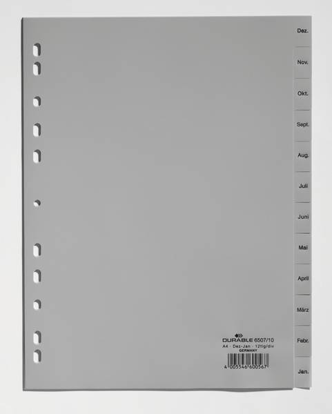 Durable 6507 Register DIN A4 Dez.-Jan. Polypropylen Grau 12 Registerblätter geprägte Taben 650710