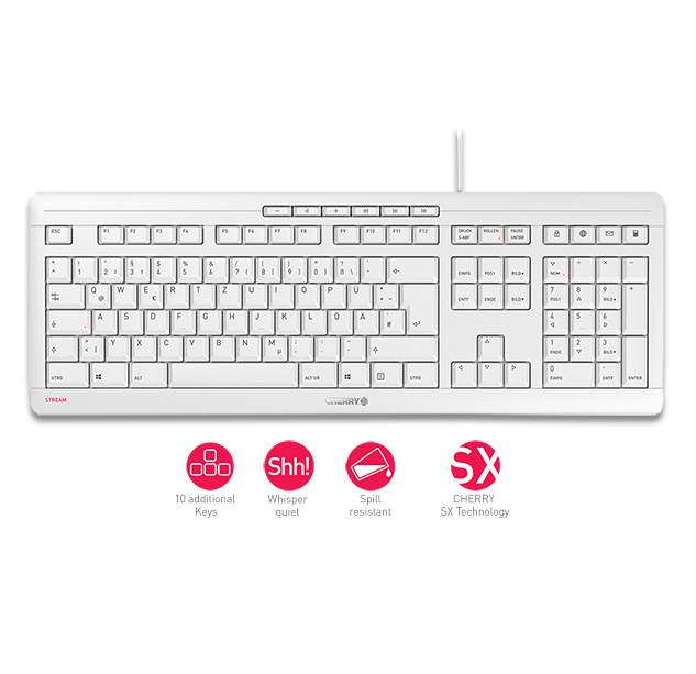 CHERRY Stream USB Tastatur US-Englisch, QWERTY Grau-Weiß