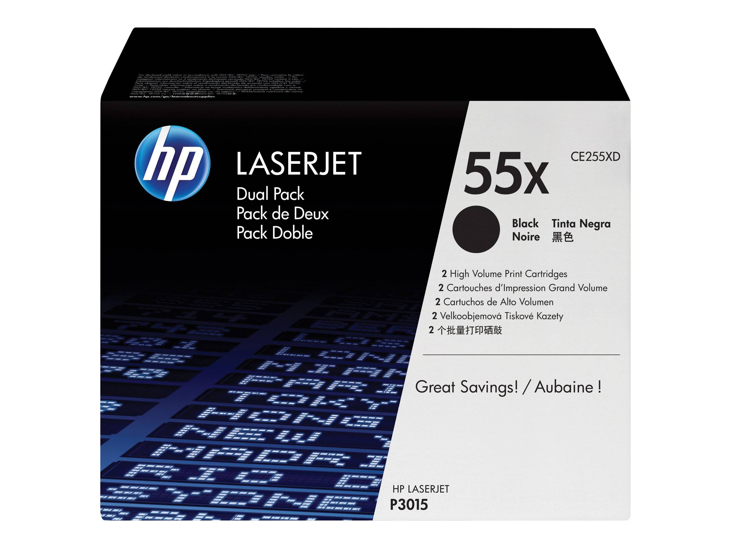 HP 55X - 2er-Pack - Hohe Ergiebigkeit - Schwarz - Original - LaserJet - Tonerpatrone (CE255XD)