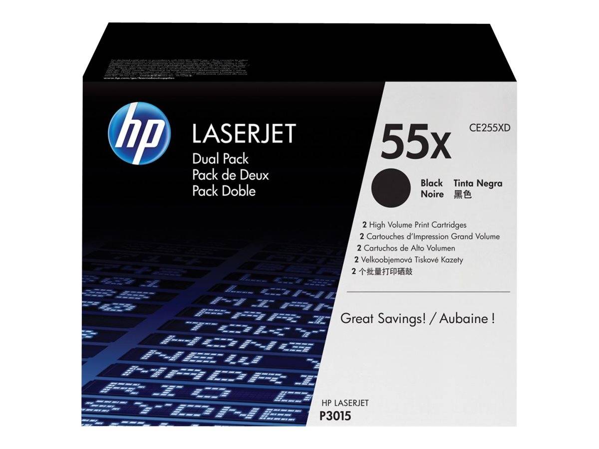 HP 55X - 2er-Pack - Hohe Ergiebigkeit - Schwarz - Original - LaserJet - Tonerpatrone (CE255XD)