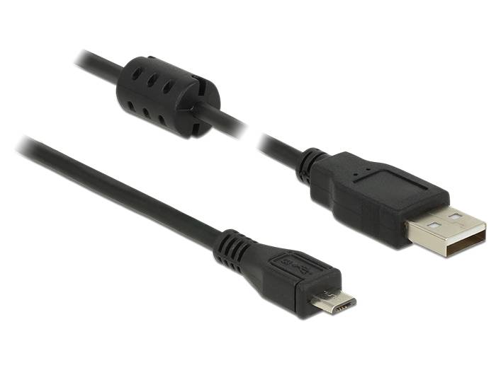 Delock USB-Kabel USB 2.0 USB-A Stecker, USB-Micro-B Stecker 1.50 m Schwarz mit Ferritkern 84902