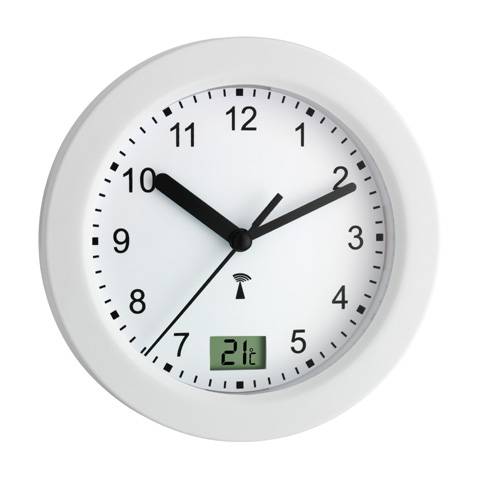 TFA Dostmann 60.3501 Funk Wanduhr 17.5 cm x 5.5 cm Weiß Badezimmer-/Feuchtraum geeignet