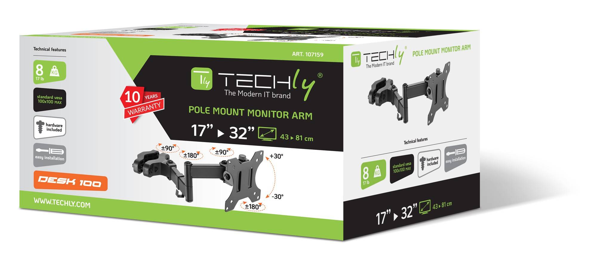 TECHly ICA-LCD-110BK Monitorhalterung 43,2 cm (17") - 81,3 cm (32") Schwarz Rotierbar, Neigbar, Schwenkbar