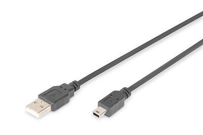 Digitus USB-Kabel USB 2.0 USB-A Stecker, USB-Mini-B Stecker 1.80 m Schwarz mit OTG-Funktion AK-300108-018-S