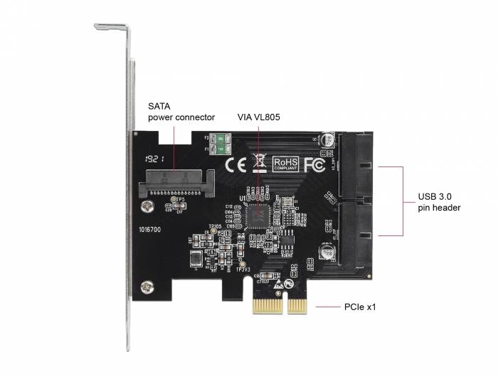 DeLOCK PCI Express Card to 2 x internal USB 3.0 Pin Header - USB-Adapter - PCIe 2.0 - USB 3.0 (intern)