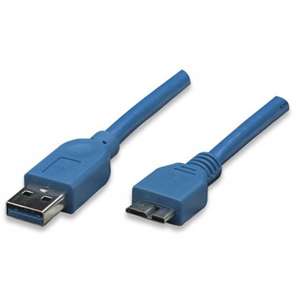 TECHly USB-Kabel USB 3.2 Gen1 USB-A Stecker, USB-Micro-B 3.0 Stecker 2.00m Blau vergoldete Steckkontakte ICOC-MUSB3-A-020