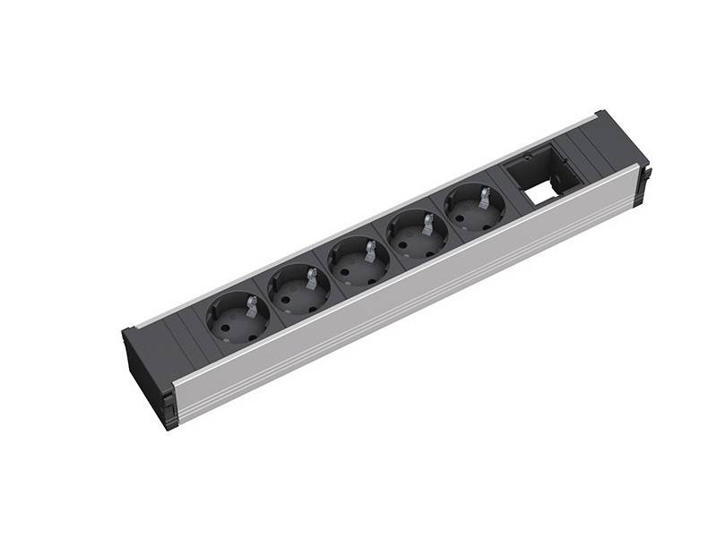 Bachmann 912.008 Steckdosenleiste ohne Schalter Aluminium, Schwarz Schutzkontakt