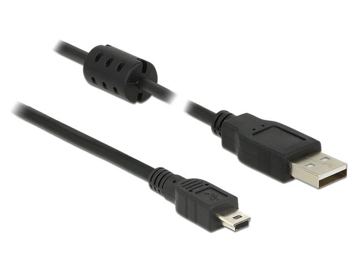 Delock USB-Kabel USB 2.0 USB-A Stecker, USB-Mini-B Stecker 5.00 m Schwarz mit Ferritkern 84916