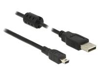 Delock USB-Kabel USB 2.0 USB-A Stecker, USB-Mini-B Stecker 5.00 m Schwarz mit Ferritkern 84916