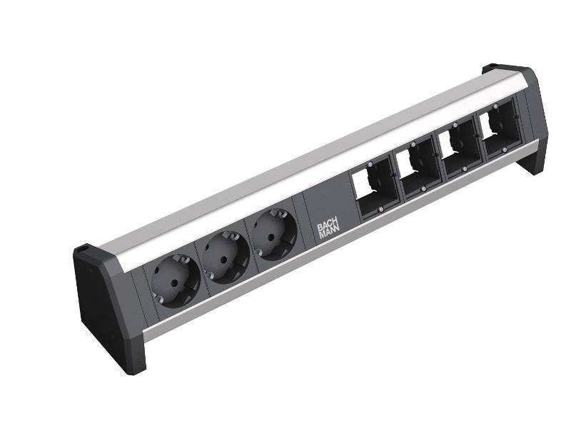 Bachmann 902.003 Steckdosenleiste ohne Schalter Schwarz, Aluminium Schutzkontakt