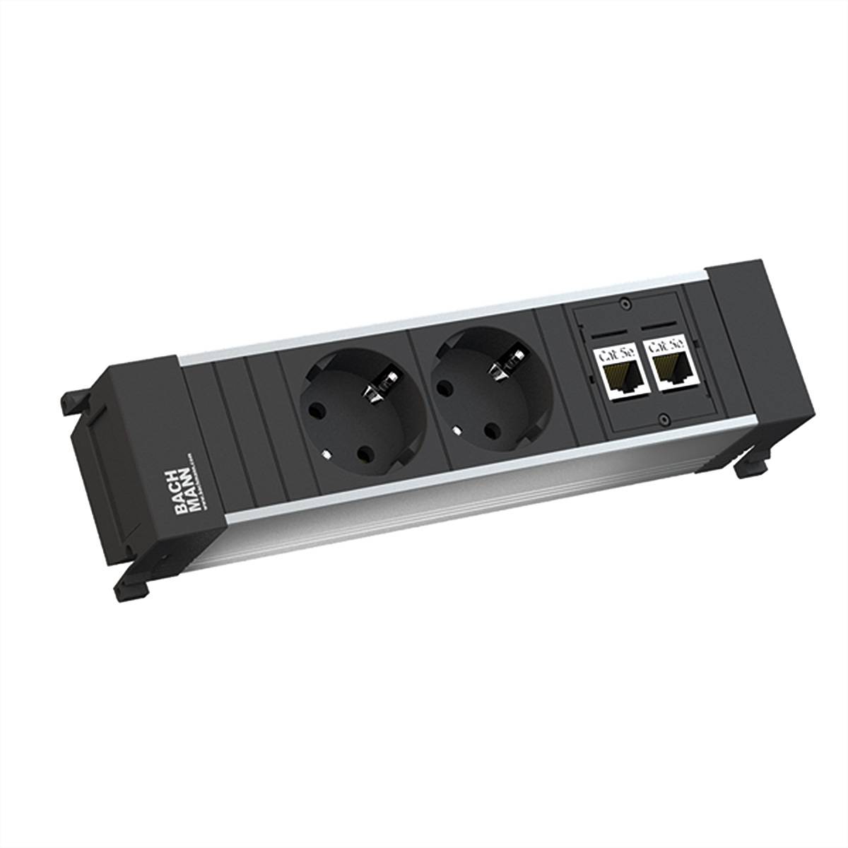 Bachmann 317.101 Steckdosenleiste ohne Schalter Aluminium, Schwarz Schutzkontakt
