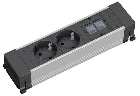 Bachmann 317.101 Steckdosenleiste ohne Schalter Aluminium, Schwarz Schutzkontakt