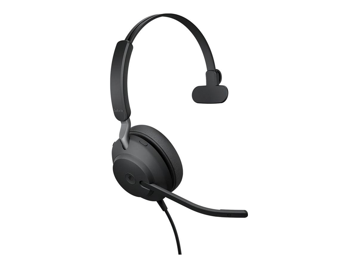 Jabra Evolve2 40, USB-C MS Mono Telefon On Ear Headset kabelgebunden Mono Schwarz Mikrofon-Stummschaltung