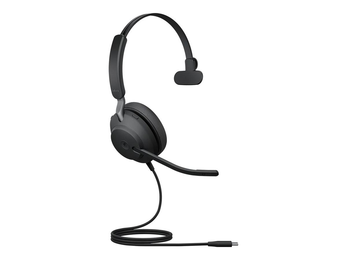 Jabra Evolve2 40, USB-C MS Mono Telefon On Ear Headset kabelgebunden Mono Schwarz Mikrofon-Stummschaltung