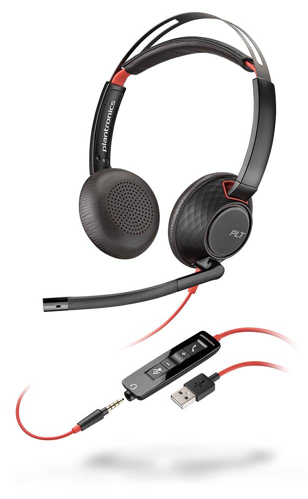 Plantronics Blackwire C5220 Telefon On Ear Headset kabelgebunden Stereo Schwarz, Rot Noise Cancelling Mikrofon-Stummschaltung