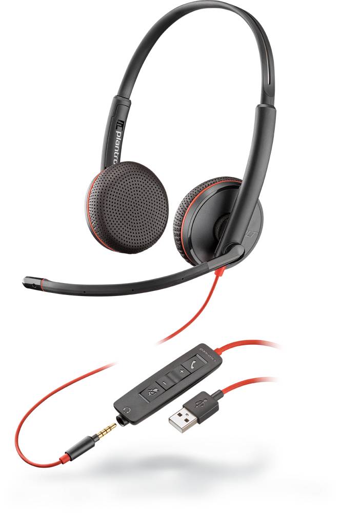 Plantronics Blackwire C3225 binaural Telefon On Ear Headset kabelgebunden Stereo Schwarz Mikrofon-Rauschunterdrückung, Noise Cancelling Lautstärker
