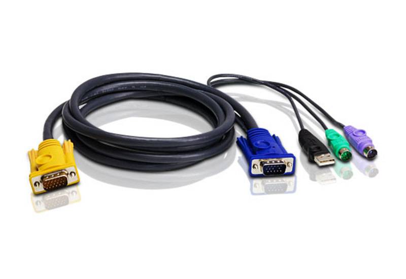 ATEN KVM Anschlusskabel [2x PS/2-Stecker, USB 2.0 Stecker A, SPHD-15-Stecker - 1x SPHD-15-Stecker] 1.80 m Schwarz