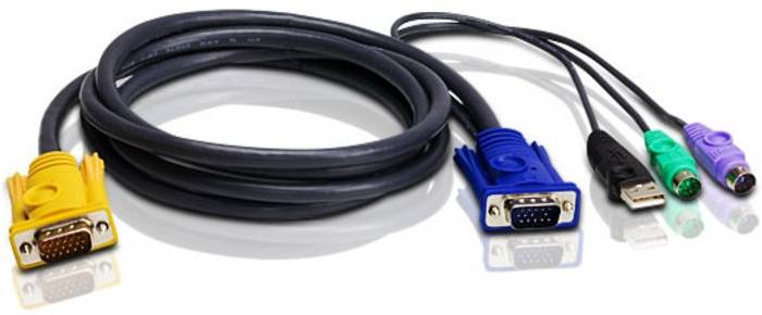 ATEN KVM Anschlusskabel [2x PS/2-Stecker, USB 2.0 Stecker A, SPHD-15-Stecker - 1x SPHD-15-Stecker] 3.00 m Schwarz