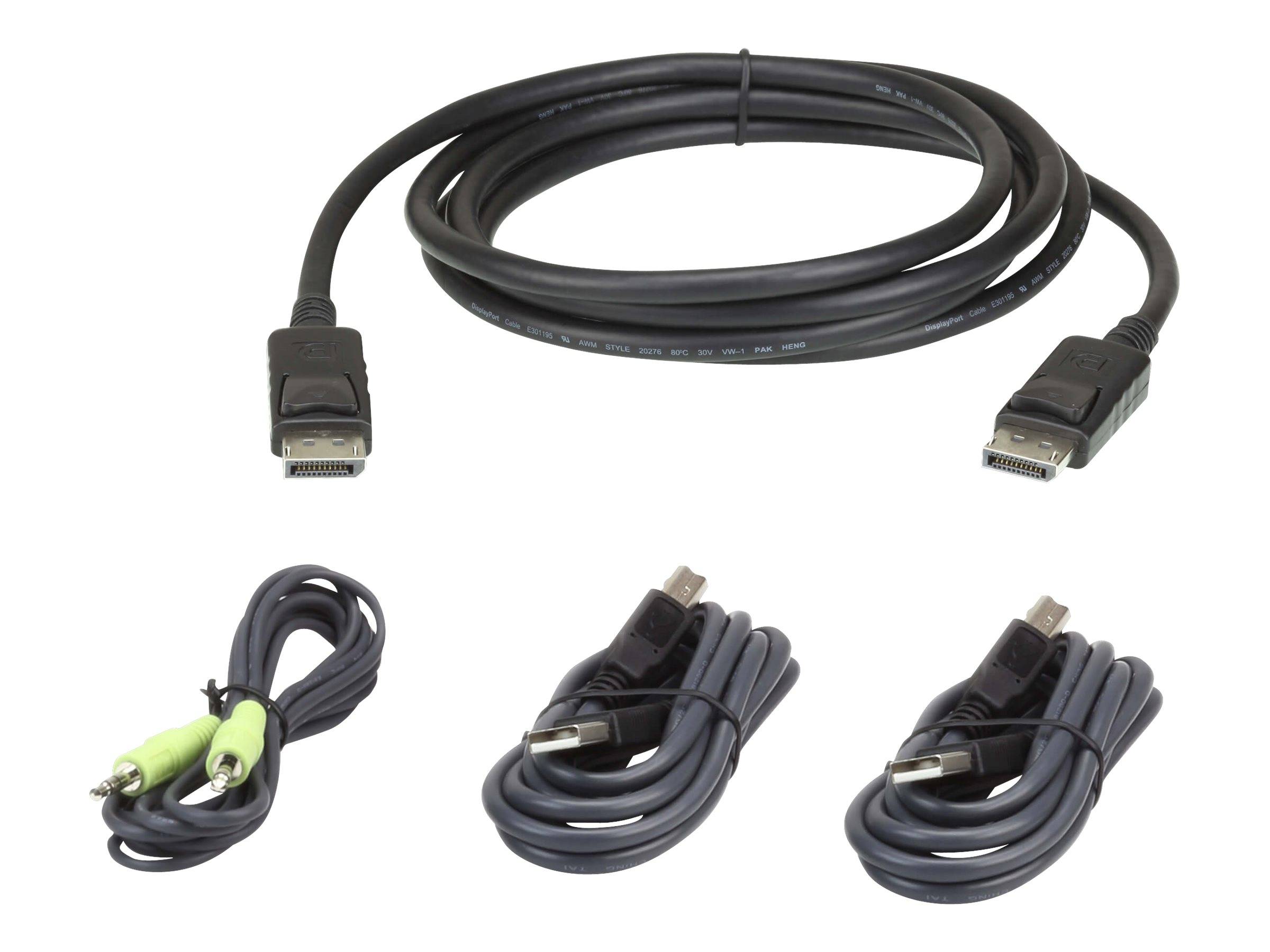 ATEN KVM Anschlusskabel [1x DisplayPort Stecker, USB 2.0 Stecker A, Klinkenstecker 3.5mm - 1x USB 2.0 Buchse B, Klinkenstecker