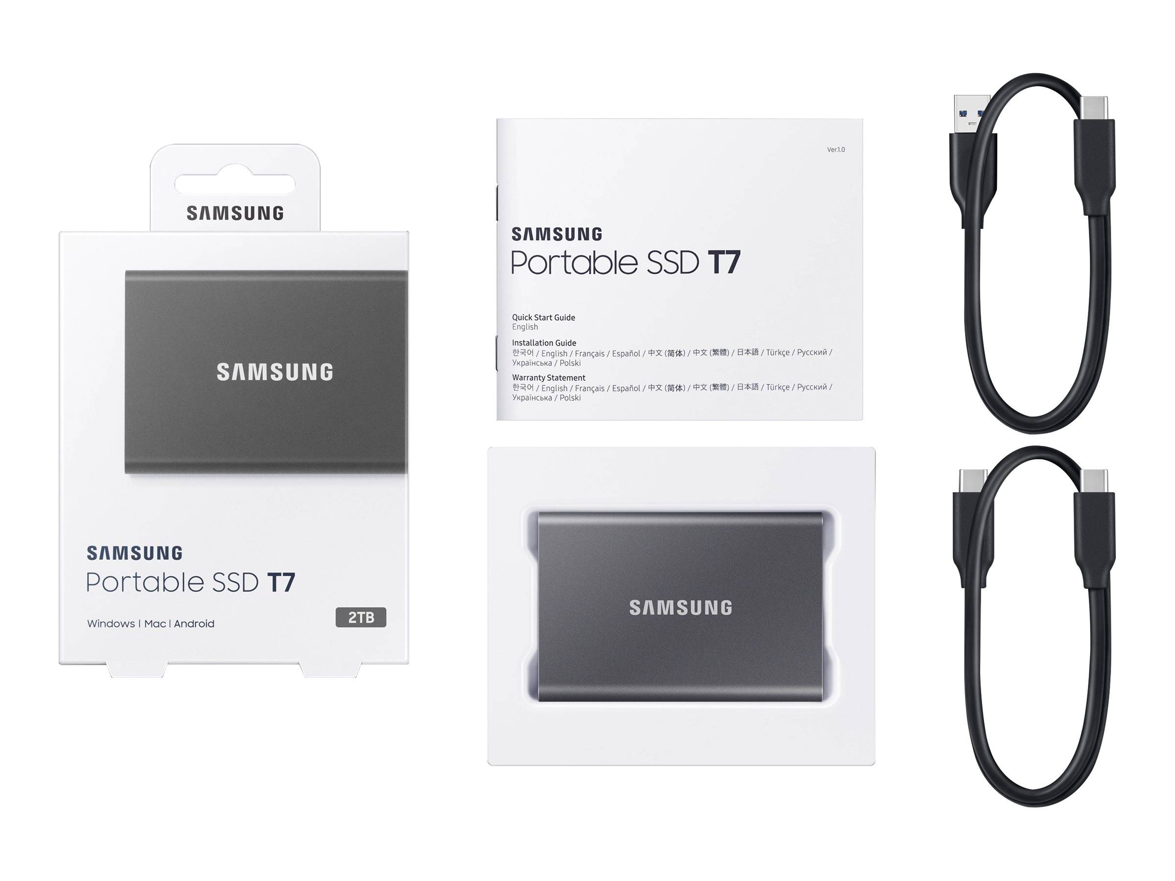 Samsung Portable T7 2TB Externe SSD USB-A (USB 3.2 Gen 2) Grau PC/Mac MU-PC2T0T/WW