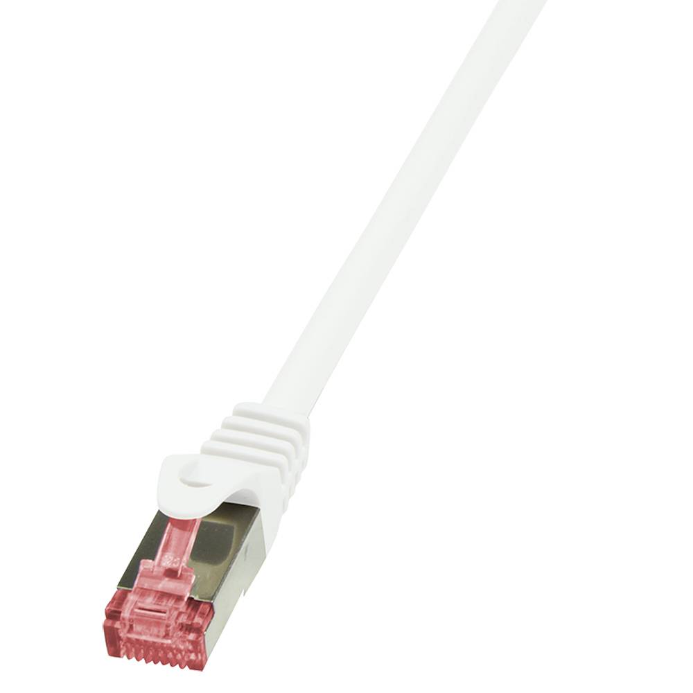 LogiLink CQ2031S RJ45 Netzwerkkabel, Patchkabel CAT 6 S/FTP 1.00 m Weiß Flammwidrig, mit Rastnasenschutz 1 St.