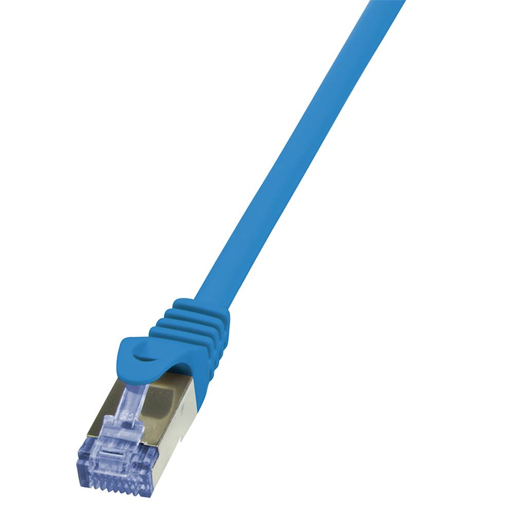 LogiLink CQ3026S RJ45 Netzwerkkabel, Patchkabel CAT 6a S/FTP 0.50 m Blau Flammwidrig, mit Rastnasenschutz 1 St.