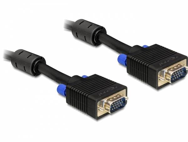 Delock VGA Anschlusskabel VGA 15pol. Stecker, VGA 15pol. Stecker 15.00 m Schwarz 82561 mit Ferritkern VGA-Kabel